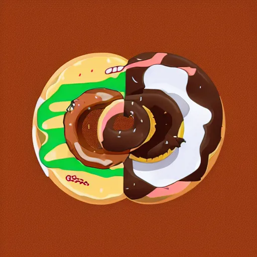 Image similar to Two cartoon donuts battling each other, battle scene