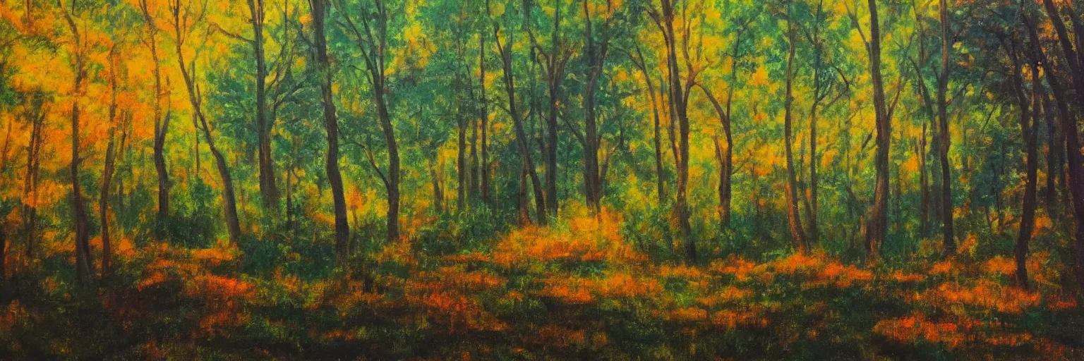 Image similar to a clearing in a forest painted by Bob Ross