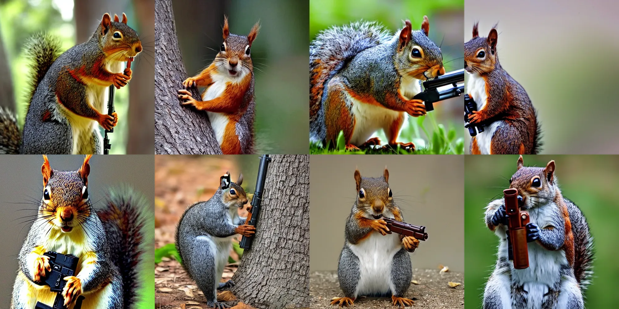 Prompt: squirrel with a very large gun