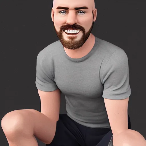 Image similar to attractive strong built irish english man with a chin beard and spiky blonde hair smiling at the camera, 3D octane render, character design