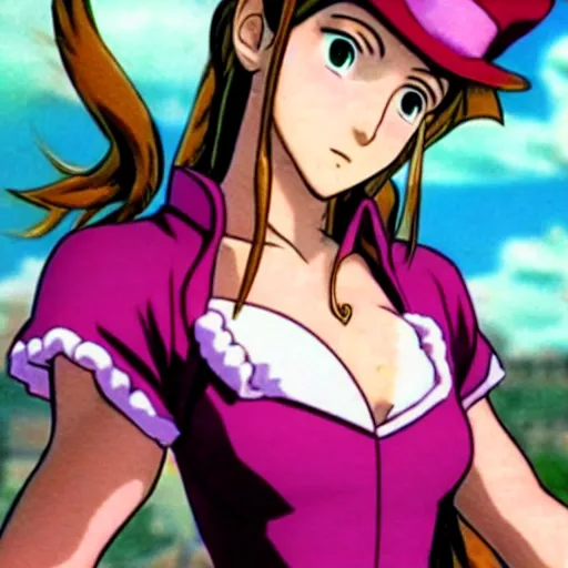 Image similar to aerith gainsborough in jojos bizarre adventure, high quality