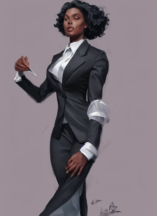 Prompt: detailed digital painting of beautiful black woman in corporate attire with natural hair on a white background, fanart behance trending on artstation, concept art, matte, sharp focus, illustration, super hero pose, hearthstone, art by artgerm and greg rutkowski and alphonse mucha