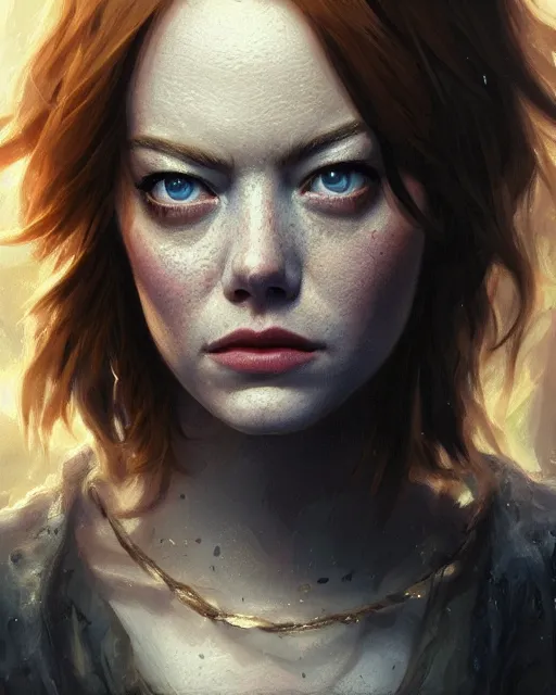 Image similar to emma stone, hyper realistic face, beautiful eyes, fantasy art, in the style of greg rutkowski, intricate, hyper detailed, smooth