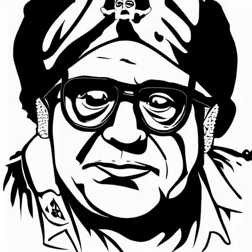 Image similar to vector art portrait of danny devito as a pirate king by jack kirby