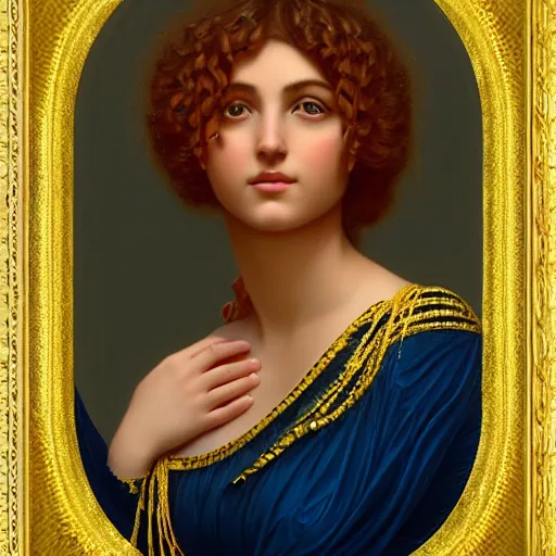 Prompt: beautiful golden portrait of Liv Sage, Grand Odalisque intricate oil painting by John William Godward and Anna Dittman by J-H 768-C2.0