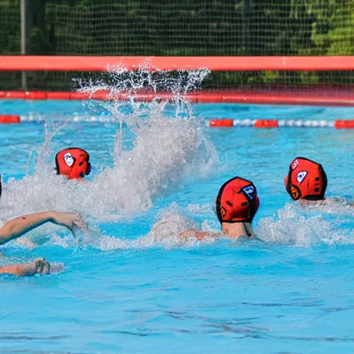 Image similar to water polo with hippopotamuses instead of horses.