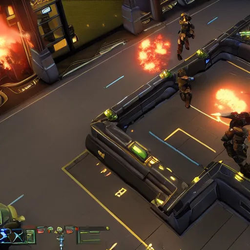 Prompt: Gameplay screenshot from XCOM 3 showing a main character, no UI, Unreal Engine 5
