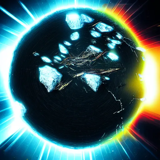 Prompt: shattered earth, black background, science fiction art