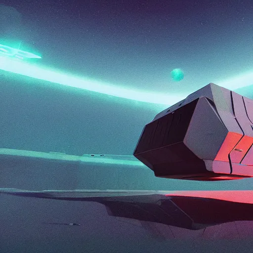 Prompt: an artist's rendering of a cube - shaped space ship, concept art by beeple, cgsociety, space art, concept art, sci - fi, reimagined by industrial light and magic