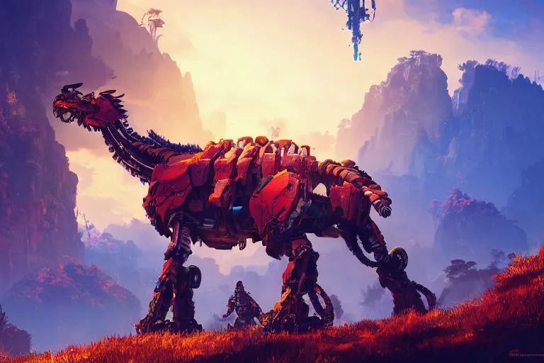 Image similar to fireclaw machine mecanical creature robot of horizon forbidden west horizon zero dawn bioluminiscence global illumination ray tracing hdr fanart arstation by ian pesty and alena aenami artworks in 4 k