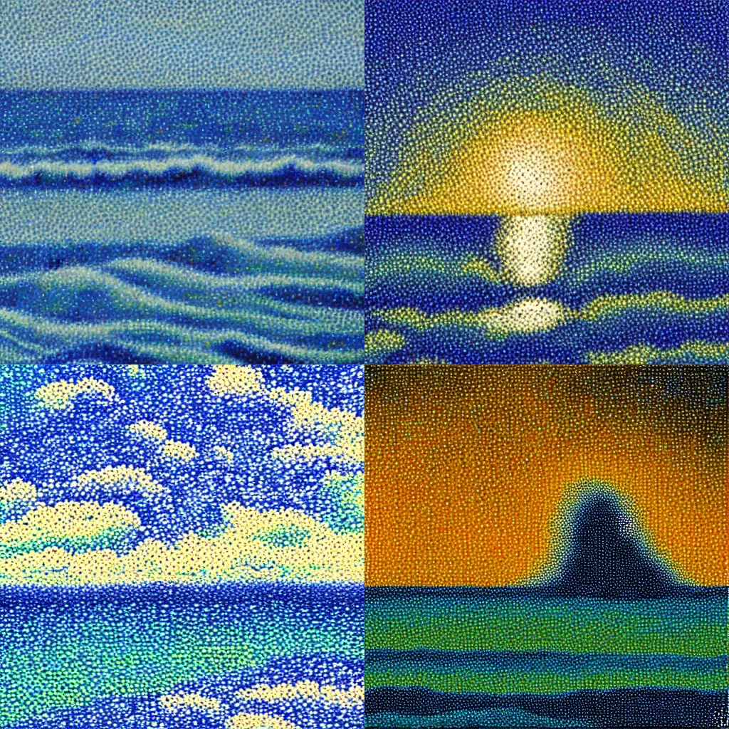Prompt: seascape in pointillist style