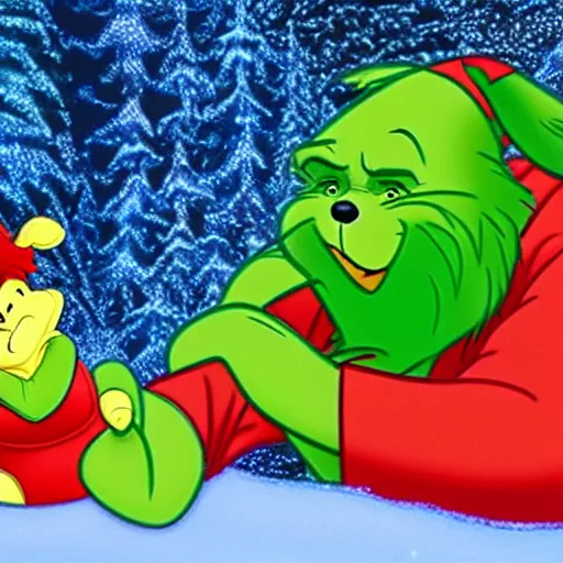 Image similar to winnie the pooh as the grinch, winnie the pooh cast as the grinch