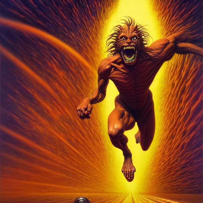 Prompt: sprinter running with hyper speed and cutting reality dimensions, tim hildebrandt, wayne barlowe, bruce pennington, donato giancola, larry elmore, oil on canvas, masterpiece, trending on artstation, featured on pixiv, cinematic composition, dramatic pose, beautiful lighting, sharp, details, hyper - detailed, hd, hdr, 4 k, 8 k