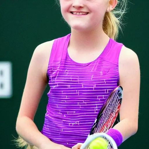 Image similar to children drawing of Dakota Fanning playing tennis