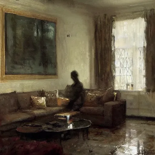 Image similar to modem living room painting by jeremy mann