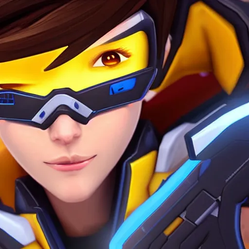 Image similar to digital 3 d artwork of tracer from the game overwatch