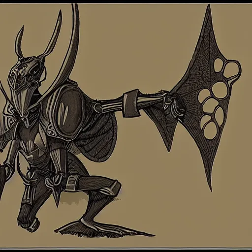 Image similar to A humanoid mosquito, reminiscent of a winged medieval knight. Castlevania style.