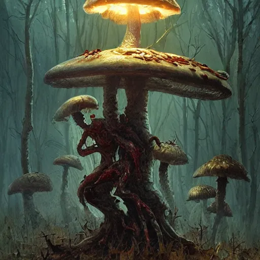 Prompt: zombie mushroom geog darrow greg rutkowski