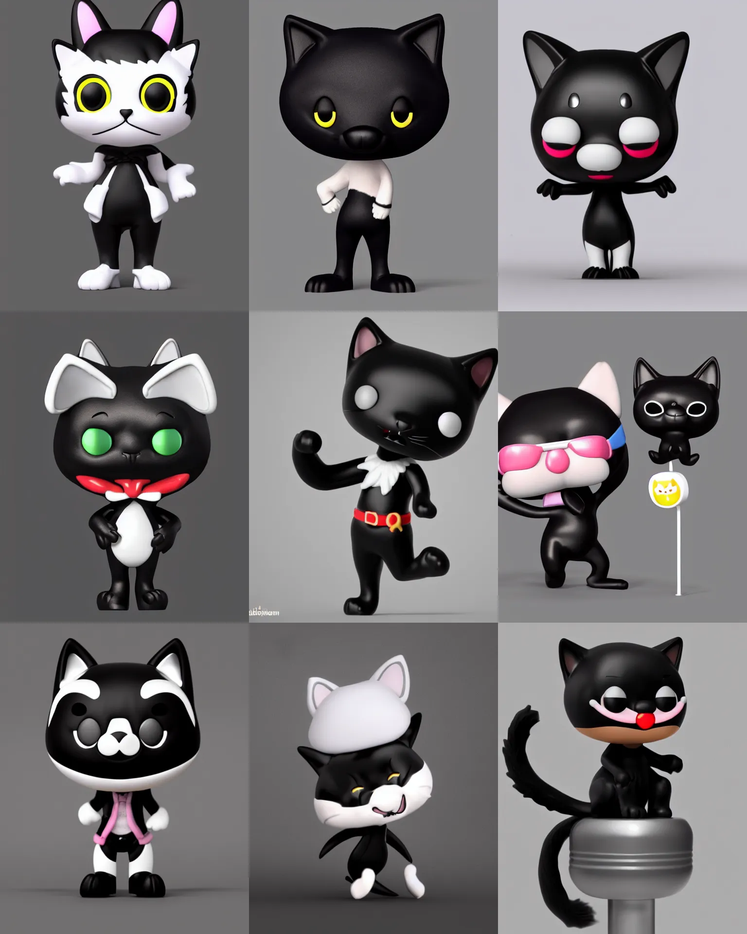 Prompt: full body 3d render of a bored black cat funko pop, Chibi, studio lighting, white background, blender, trending on artstation, 8k, highly detailed