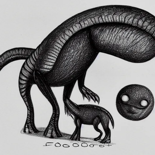 Image similar to a sketch of alien animals from another planet, found in the logbook of an explorer