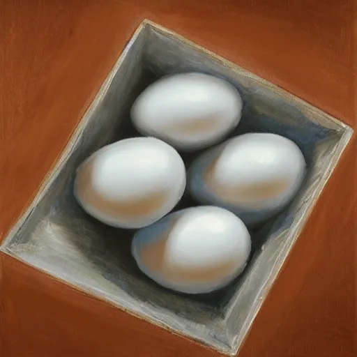 Prompt: cubic eggs on a kitchen table, photo realism, hight details