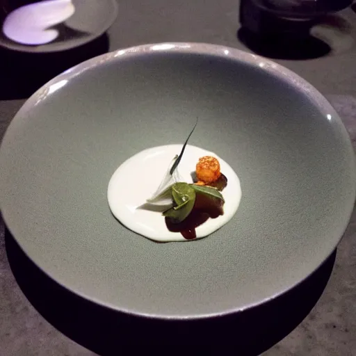 Image similar to dish made in alinea kitchen, surreal