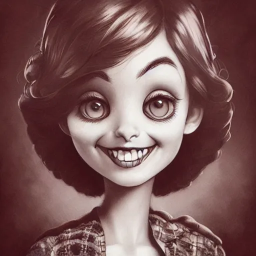 Image similar to Lofi smiling portrait, Pixar style by Joe Fenton and Stanley Artgerm and Tom Bagshaw and Tim Burton