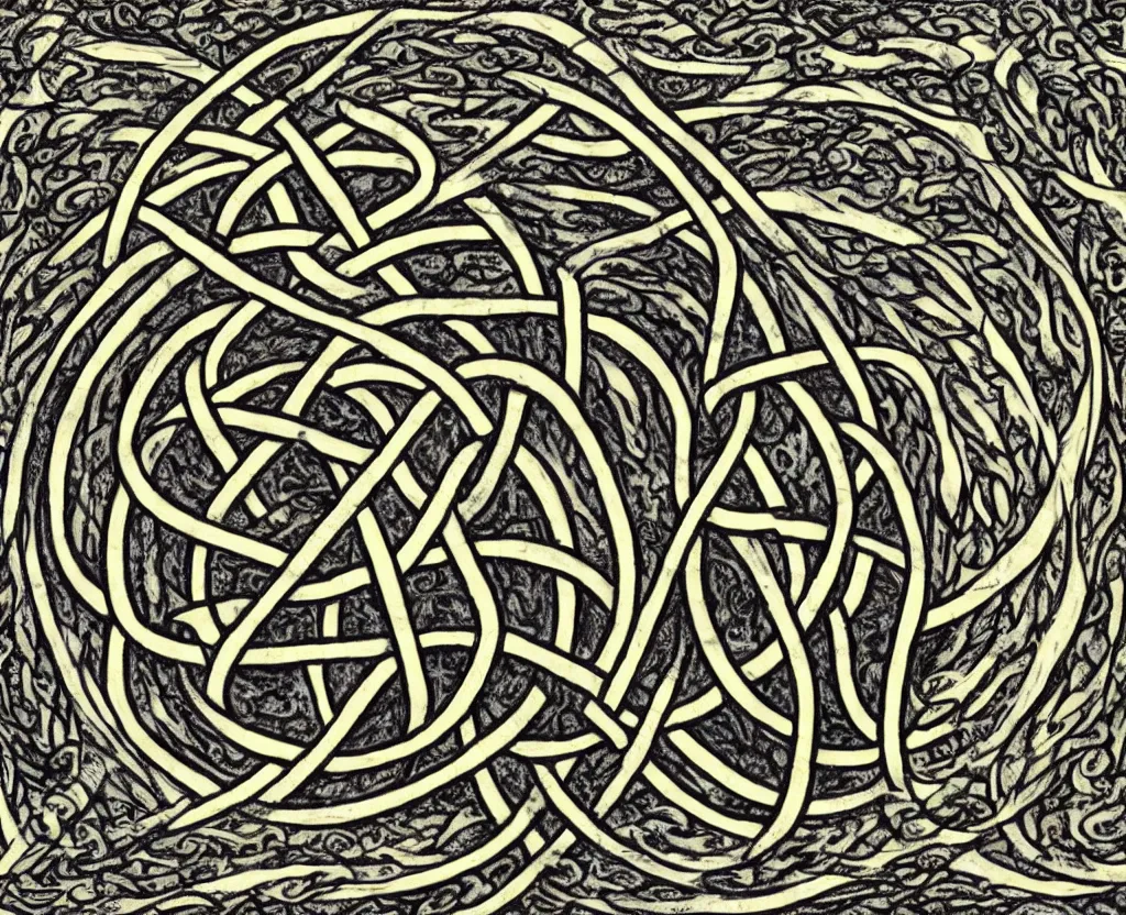 Prompt: a diagram of a celtic knot made of snakes