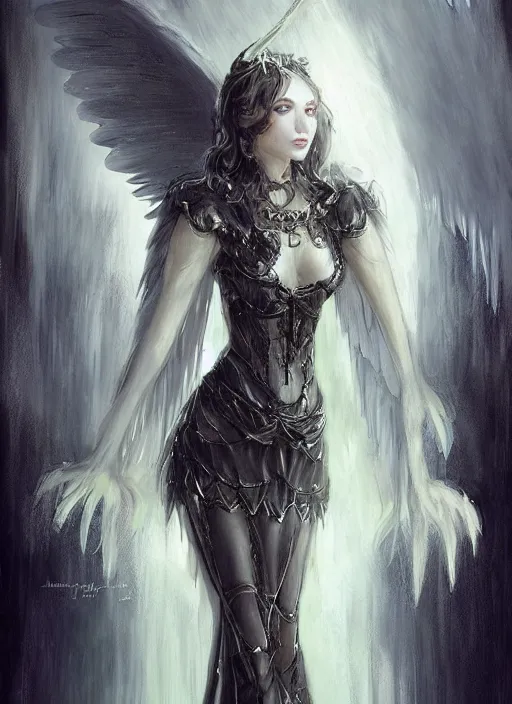 Image similar to concept art, angel knight girl, gothic dress. by artstation trending, by joseph mallord william turner, luis royo, konstantin razumov, cinematic lighting, highly detailed