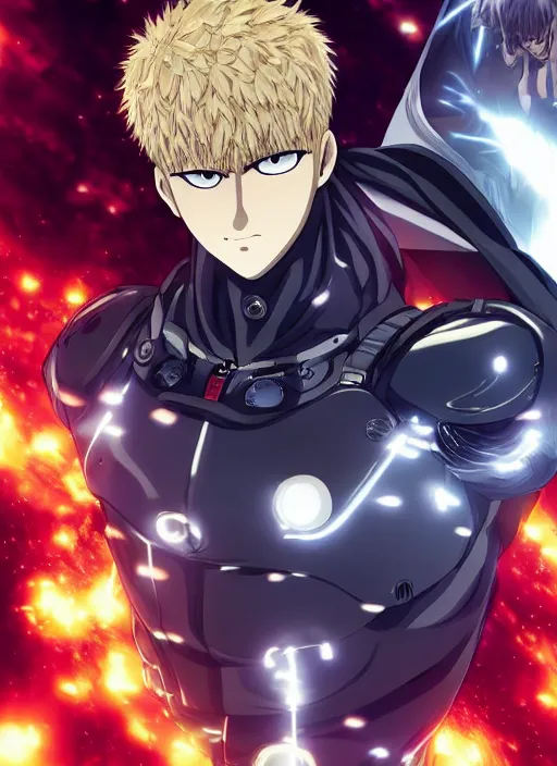 Image similar to A full portrait photo of real-life genos one punch man, f/22, 35mm, 2700K, lighting, perfect faces, award winning photography.