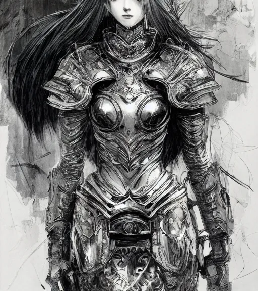 Image similar to portrait of anime woman in armor, pen and ink, intricate line drawings, by craig mullins, ruan jia, kentaro miura, greg rutkowski, loundraw