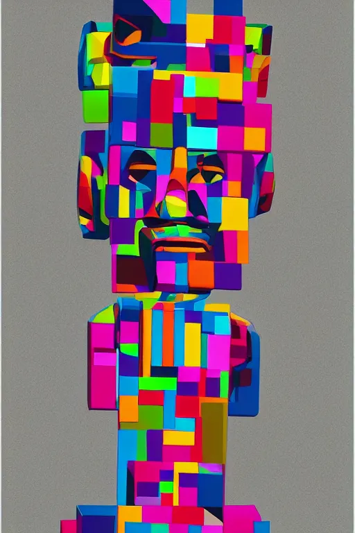 Image similar to cubist moai statue cutout digital illustration cartoon colorful beeple