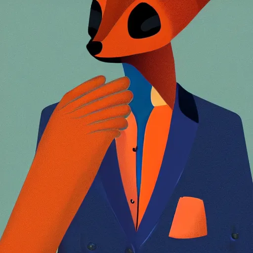 Prompt: “Young man wearing an orange-gala-fox-mask and darkblue suit, digital art”