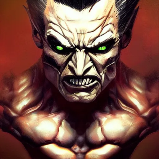 a bodybuilder Wolverine joker Android head in Rococo Stable Diffusion