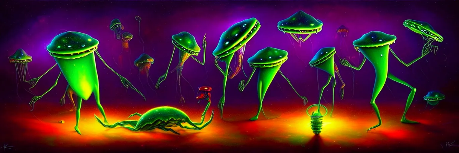 Prompt: strange alien plankton creatures from the depths of the collective unconscious, dramatic lighting, surreal darkly colorful painting by ronny khalil