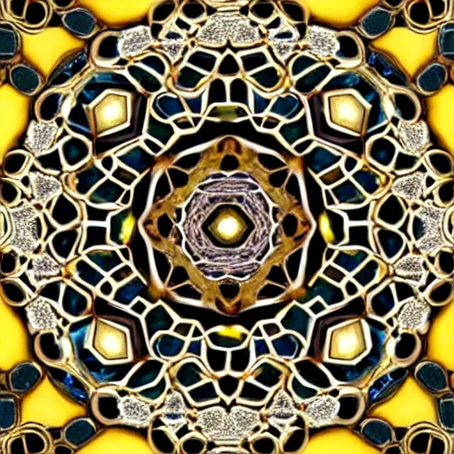 Image similar to twisting three dimensional multilayered pattern vortex inside a hexagonal shape, swirling, intricate detail, complex, jade, gold, silver, obsidian, ornate,