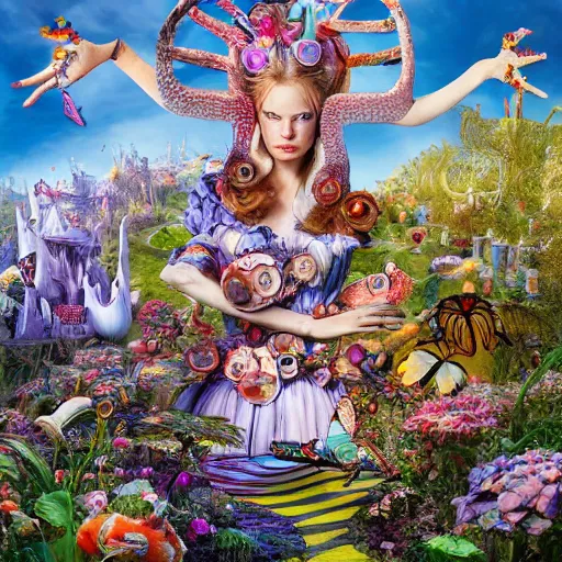 Image similar to alice in wonderland, by vincent callebaut and sandra chevrier and phillipe druillet, trending on artstation hq, deviantart, pinterest, 4 k uhd image