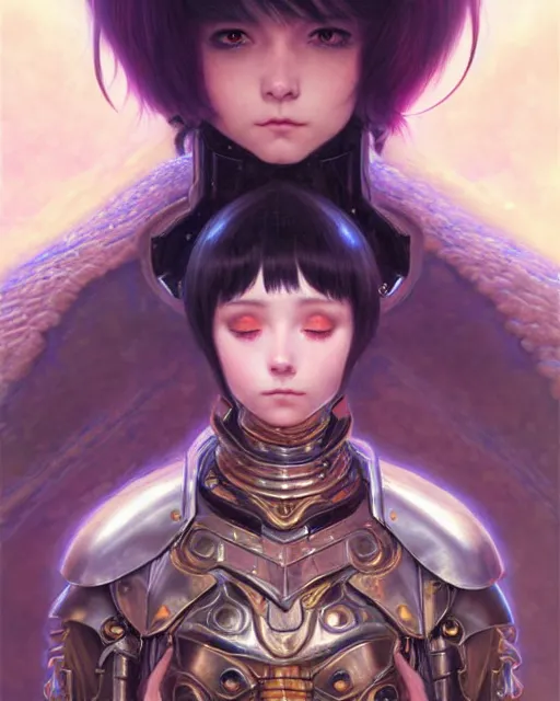 Image similar to portrait of beautiful cute young maiden girl with short white hairs in warhammer armor, art by ( ( ( kuvshinov ilya ) ) ) and wayne barlowe and gustav klimt and artgerm and wlop