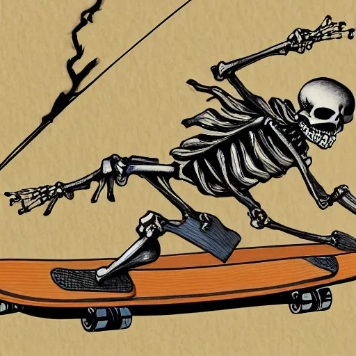 Image similar to A skeleton rides a skateboard, ukiyo-e, highly detailed, trending on artstation, 8k,