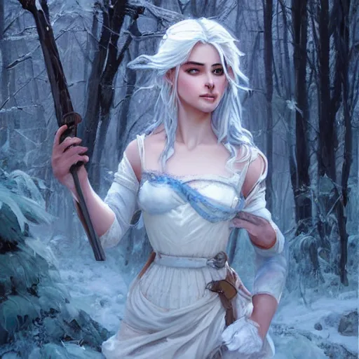 Image similar to Ciri in the white frost by Alexander Averin and Charlie Bowater and Guillaume Seignac and Charles Edward Perugini