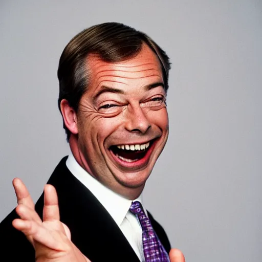 Image similar to Nigel Farage laughing for a 1990s sitcom tv show, Studio Photograph, portrait C 12.0