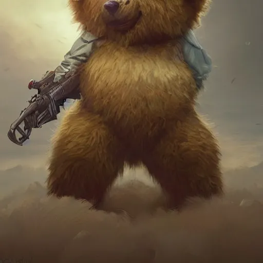 Prompt: mean fluffy teddybear protecting girl, dystopian, sci-fi, extremely detailed, digital painting, sculpted in zbrush, artstation, concept art, smooth, sharp focus, illustration, chiaroscuro lighting, golden ratio, incredible art by artgerm and greg rutkowski and alphonse mucha and simon stalenhag