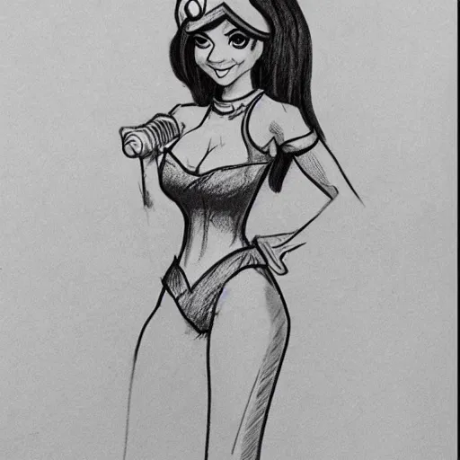 Image similar to milt kahl sketch of victoria justice with kim kardashian body as princess daisy from super mario bros