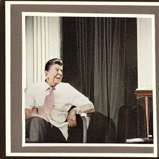 Image similar to [ ronald reagan sitting in chair next to tiger ]