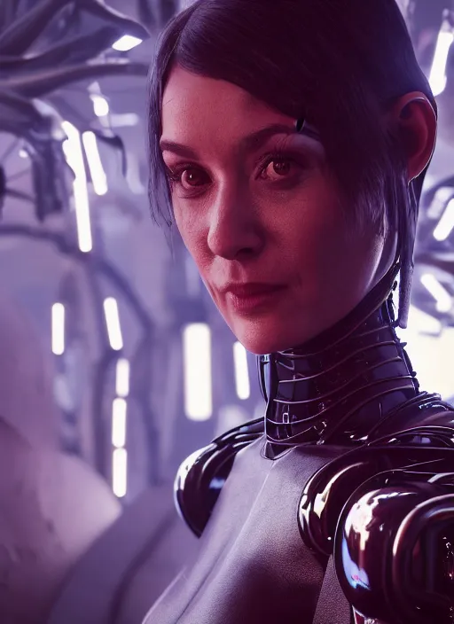 Prompt: 35mm portrait of a sophisticated intricate terminator woman's head on the background of a weird magical mechanical forest .Very detailed 8k. Fantasy cyberpunk horror. Sharp. Unreal 5 render with nanite, global illumination and ray tracing. Cinematic post-processing