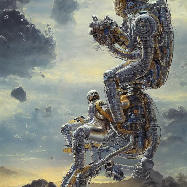 Prompt: astronaut crawling on knees, horse on top of him, industrial sci - fi, by mandy jurgens, ernst haeckel, james jean