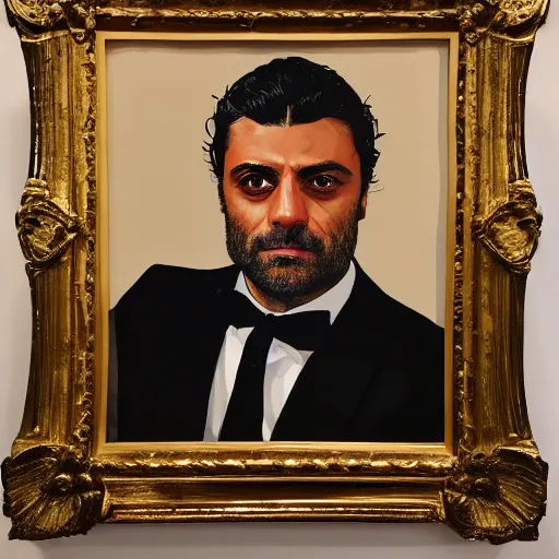 Image similar to oscar isaac portrait by stephanie rew, gold leaf on panel, decorative art, 8 k