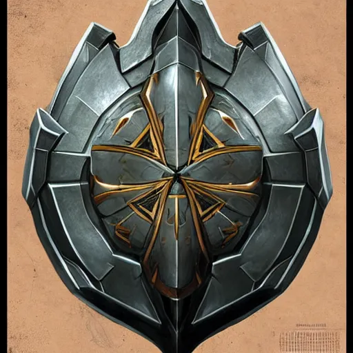 Image similar to concept art of celestial elven shield weapon, symmetry, shield design, fantasy shield, fantasy, behance, pinterest, deviantart, artstation, weapons concept art, design, rpg, weapon, detailed, digital art, incredible, digital painting