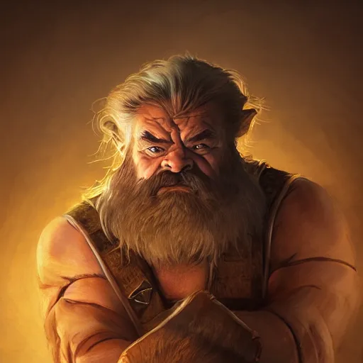 Prompt: portrait of a brutal dwarf hugging the humongous raw, unrefined gold nugget, lump of native gold, realistic, handsome eyes and hands, fantasy art, dnd, lord of the rings, mid - shot, moody lighting, by greg rutkowski, stanley lou, artgerm, trending on artstation, concept art, sharp focus, ray tracing