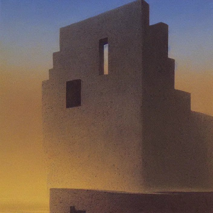 Prompt: a building in a landscape, by zdzislaw beksinski